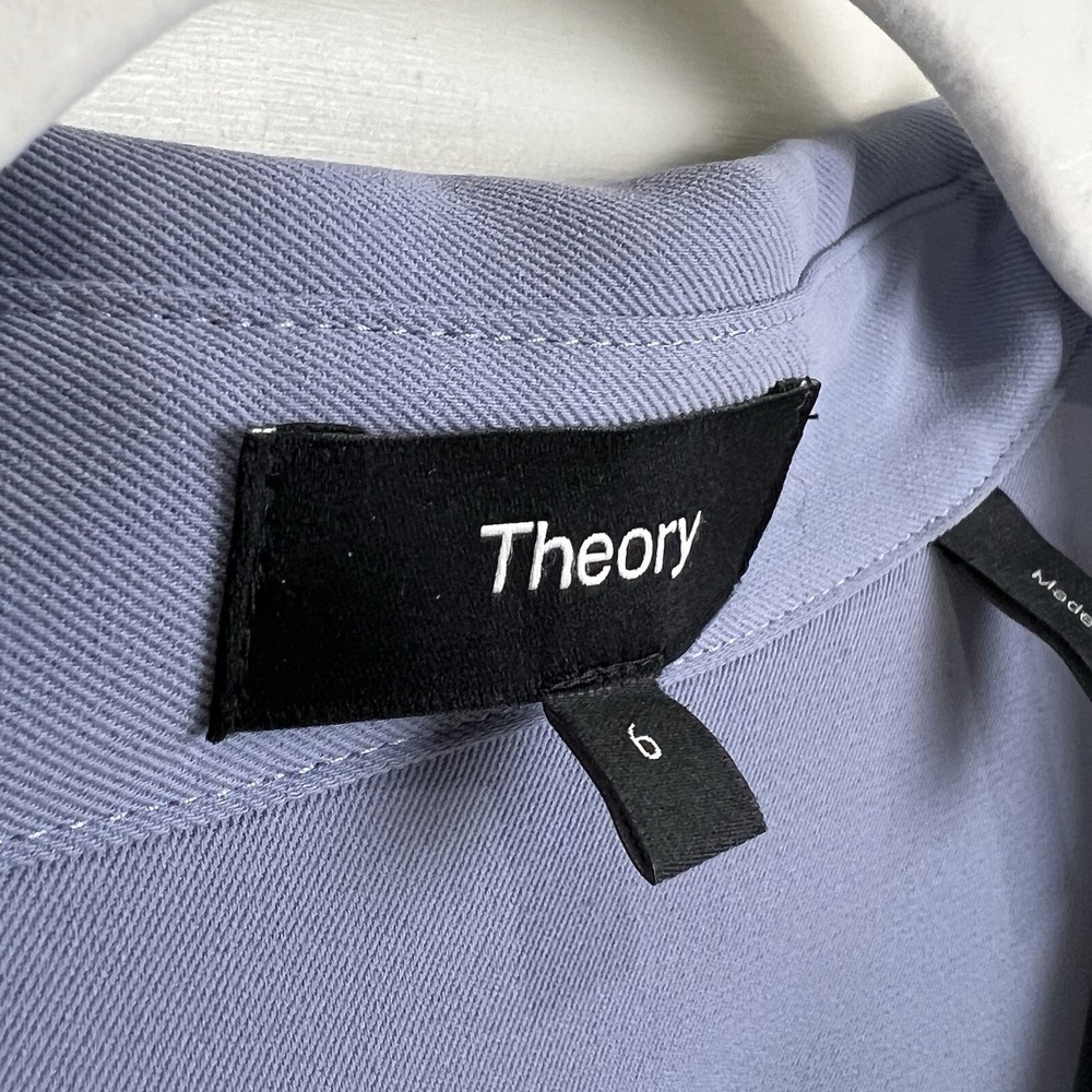 NEW Theory Drawstring Matte Twill Dress Women 6 Blue Midi Long Sleeve - Picture 7 of 13